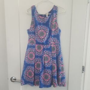 Pink Owl Blue and Pink Floral Kids Dress